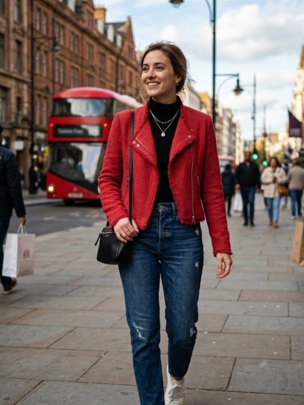 Blank NYC Red Tweed Fringed Moto Blazer